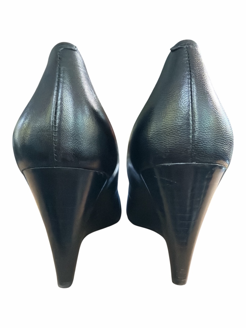 Via Spiga Black Leather Wedge Pumps Italian Made Women’s 8.5M Career Shoes - Picture 4 of 14